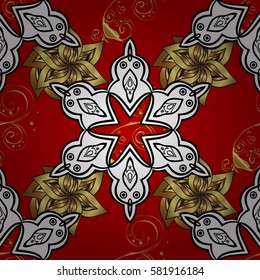 Traditional orient ornament, classic vintage background. On red background with golden elements. Seamless classic vector golden pattern.