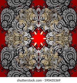 Traditional orient ornament. Classic vintage background. Seamless classic vector white pattern. Seamless pattern on red background with white elements.