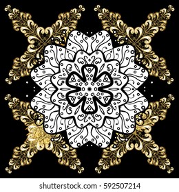 Traditional orient ornament. Classic vintage background. Classic vector golden pattern. On black background with golden elements. Vector illustration.