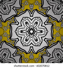 Traditional orient ornament. Classic vintage background. Classic vector white pattern. White pattern on yellow background with white elements.