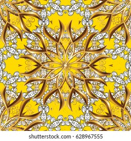 Traditional orient ornament. Classic vintage background. Classic vector golden pattern. Pattern on yellow background with golden elements.