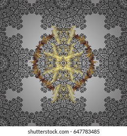Traditional orient ornament, classic vintage background. Seamless pattern on gray background with golden elements. Seamless classic vector golden pattern.