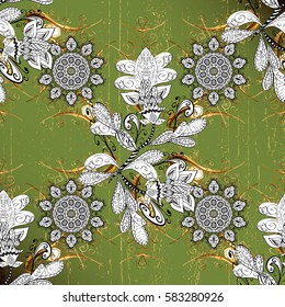Traditional orient ornament. Golden pattern on green background with golden elements. Classic vintage background. Classic vector golden pattern.
