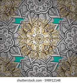 Traditional orient ornament. Golden pattern on blue background with golden elements. Classic vintage background. Seamless classic vector golden pattern.