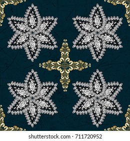 Traditional orient ornament. Golden pattern on blue background with golden elements. Classic vintage background. Classic vector golden pattern.