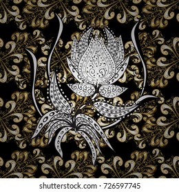 Traditional orient ornament. Golden pattern on black, white and beige colors with golden elements. Classic vintage background. Seamless classic vector golden pattern.