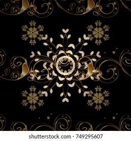 Traditional orient ornament. Golden pattern on black, brown and yellow colors with golden elements. Classic vintage background. Seamless classic vector golden pattern.