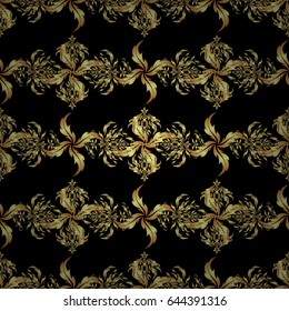 Traditional orient ornament on a black background. Seamless classic vector golden pattern.