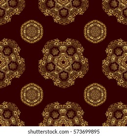 Traditional orient ornament on a brown background. Seamless classic vector golden pattern.