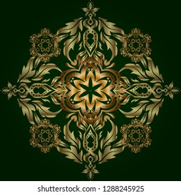 Traditional orient ornament on a green background. Seamless classic vector golden pattern.
