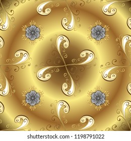 Traditional orient ornament. Ornamental classic vector golden pattern. Golden pattern on yellow, brown and beige colors with golden elements. Classic vintage background.