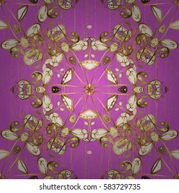 Traditional orient ornament. Pattern on pink background with golden elements. Classic vintage background. Classic vector golden pattern.