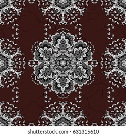 Traditional orient ornament. Seamless classic vector white pattern. White pattern on brown background with white elements. Classic vintage background.