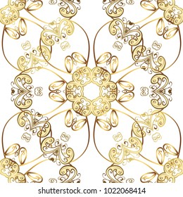 Traditional orient ornament. Seamless pattern on white and yellow colors with golden elements. Classic vintage background. Classic vector golden seamless pattern.