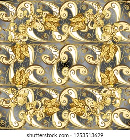 Traditional orient ornament. Seamless pattern on black colors with golden elements. Classic vintage background. Classic vector golden seamless pattern.