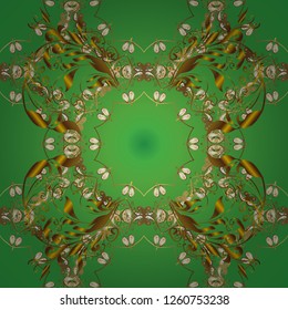 Traditional orient ornament. Seamless pattern on green and brown colors with golden elements. Classic vector golden seamless pattern. Classic vintage background.
