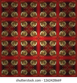 Traditional orient ornament. Seamless pattern on red and brown colors with golden elements. Classic vintage background. Seamless classic vector golden pattern.