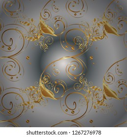 Traditional orient ornament. Seamless pattern on gray and beige colors with golden elements. Seamless classic vector golden pattern. Classic vintage background.