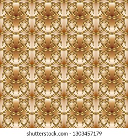 Traditional orient ornament. Seamless pattern on beige and brown colors with golden elements. Classic vector golden seamless pattern. Classic vintage background.