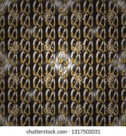 Traditional orient ornament. Seamless pattern on brown and gray colors with golden elements. Classic vintage background. Seamless classic vector golden pattern.