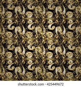Traditional orient ornament. Seamless pattern on brown, beige and neutral colors with golden elements. Classic vector golden seamless pattern. Classic vintage background.