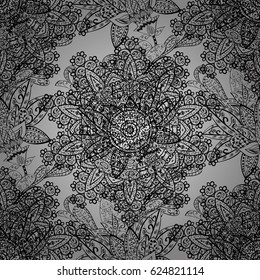 Traditional orient ornament. Seamless pattern on gray background with white elements. Vector illustration. Classic vintage background. Seamless classic vector white pattern.