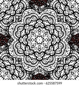 Traditional orient ornament. Seamless pattern on brown background with white elements. Classic vintage background. Seamless classic vector white pattern. Vector illustration.
