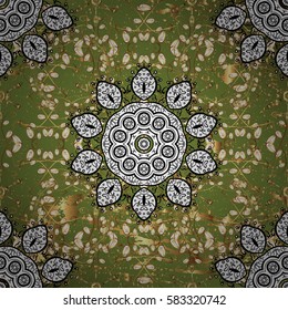 Traditional orient ornament with white doodles. Classic vintage background. Classic vector green and golden pattern.