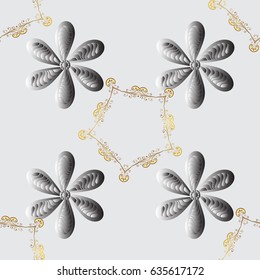 Traditional orient ornament with white doodles. Classic vintage background. Seamless classic vector gray and golden pattern.