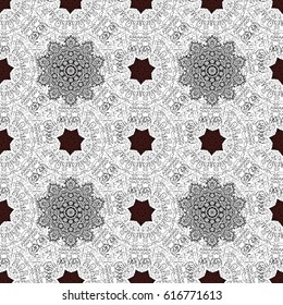 Traditional orient ornament. White pattern on brown background with white elements. Classic vintage background. Seamless classic vector white pattern.