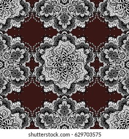 Traditional orient ornament. White pattern on brown background with white elements. Classic vintage background. Seamless classic vector white pattern.