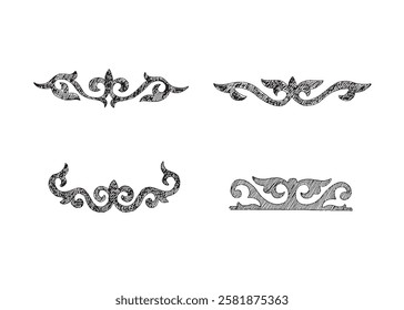Traditional oriental decorative elements and border dividers. Asian ornaments set, sketch. Vector illustration