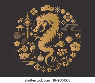 Traditional oriental dragon illustration material
