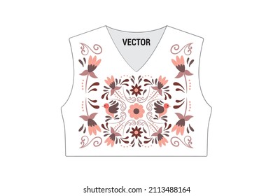 Traditional oriental ethnic geometric pattern, Fashion women's floral necklace embroidery. Background, wallpaper, clothes and wrap.