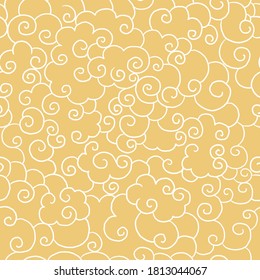 Traditional oriental gold ornament.Seamless pattern 
with Clouds on the sky or waves in the sea. Stock vector illustration.Abstract smoke, clouds, swirls curly doodle.