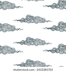 Tradicional adorno oriental sin patrón. Nubes en el cielo al estilo doodle. Vector patrón sin fisuras para el fondo, textil y papel de embalaje.