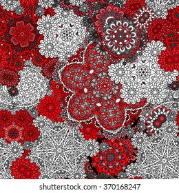 Traditionelles orientalisches Paisley-Muster. Nahtlose Vintage, roter, grauer Hintergrund. Dekorative Ornament-Hintergrund für Stoff, Textilien, Packpapier, Karte, Einladung, Tapete, Web-Design.