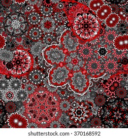 Traditional oriental paisley pattern. Seamless vintage red gray flowers background. Decorative ornament backdrop for fabric, textile, wrapping paper, card, invitation, wallpaper, web design.