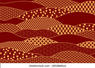 Traditional oriental patterns abstract background, gold on red. Oriental style vector illustration. Design concept for Chinese New Year, Mid autumn festival elegant minimal card, poster, banner.