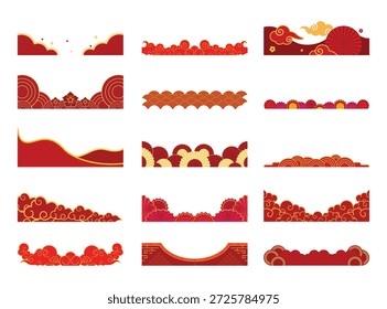 Conjunto de borde rojo oriental tradicional. Nube de Vector y Elementos del marco del fondo de la onda para la decoración china del volante del año Nuevo