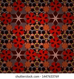Traditional oriental seamless paisley pattern. Floral wallpaper in brown, red and black colors. Vector striped seamless pattern with paisley. Decorative ornament for fabric, textile, wrapping paper.