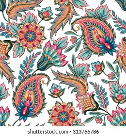 Traditional oriental seamless paisley pattern. Vintage flowers background. Decorative ornament backdrop for fabric, textile, wrapping paper, card, invitation, wallpaper, web design.