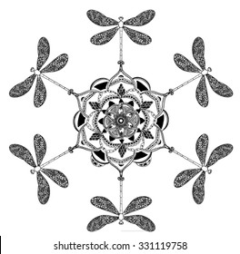 Traditional oriental seamless paisley pattern. Vintage flowers background. Decorative ornament backdrop for fabric, textile, wrapping paper, card, invitation, wallpaper, web design. tribal dragonfly.