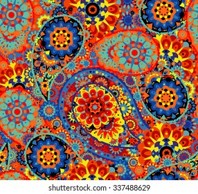 Traditional oriental seamless paisley pattern. Seamless background. Decorative ornament backdrop for fabric, textile, wrapping paper, card, invitation, wallpaper, web design. Children background.
