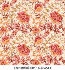 Traditional oriental seamless paisley pattern. Vintage red flowers on white background. Decorative ornament backdrop for fabric, textile, wrapping paper, card, invitation, wallpaper, web design.