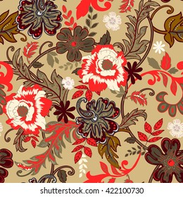Traditionelles orientalisches, nahtloses Paisley-Muster. Vintage-Blumen-Hintergrund. Dekorative Ornament-Hintergrund für Textilien, Verpackungspapier, Karte, Einladung, Tapete, Web-Design. Alleinstehende Blumen. Vektorgrafik.