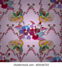 Traditional oriental seamless paisley pattern. Floral wallpaper in blue and pink colors. Vector striped seamless pattern with paisley. Decorative ornament for fabric, textile, wrapping paper.