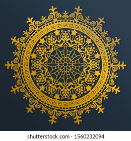 Traditional ornament based on vector with gold color and blue background