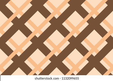 Traditional ornament with cells, squares for printing on fabric, textiles, home interior with different shades of brown, beige, pink. Seamless pattern. Background with intersecting straight lines