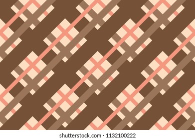 Traditional ornament with cells, squares for printing on fabric, textiles, home interior with different shades of brown, beige, pink. Seamless pattern. Background with intersecting straight lines